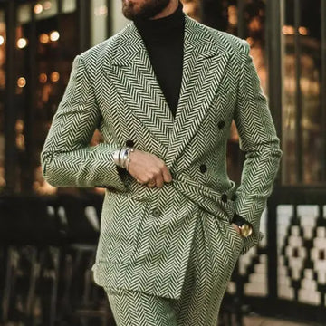 Aidase Herringbone Men Suit Slim Fit Wool Blend Double Breasted Tuxedos Formal Tailored 2Pieces Jacket and Pants aidase-shop